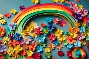 a rainbow made of paper flowers and a rainbow. AI-Generated photo