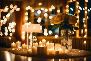 candles and flowers are set up on a table. AI-Generated photo