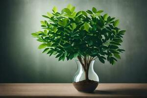 un en conserva planta en un florero en un mesa. generado por ai foto