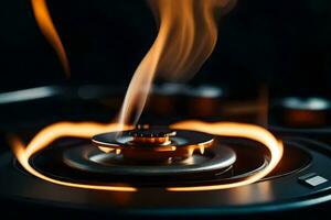 a close up of a gas burner with flames. AI-Generated photo