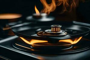 a gas stove with flames on top. AI-Generated photo