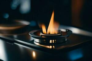 a gas stove with flames on it. AI-Generated photo