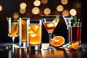 cocktails on a table with orange slices and ice. AI-Generated photo