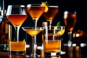 cocktails on a dark background. AI-Generated photo