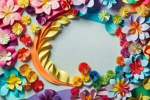 a colorful paper flower arrangement with a circle in the middle. AI-Generated photo