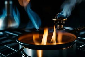 a pot of boiling water on a stove. AI-Generated photo