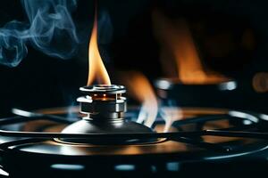 a close up of a stove with a flame. AI-Generated photo