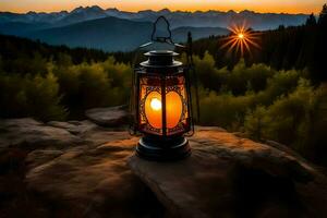 lantern, sunset, mountains, landscape, nature, sunrise, sunrise, sunrise, sunrise,. AI-Generated photo