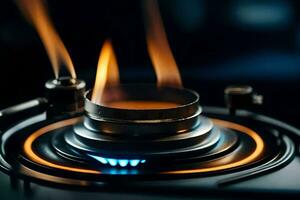 a close up of a gas burner with flames. AI-Generated photo