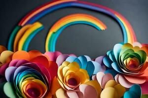 a rainbow is made out of paper flowers. AI-Generated photo
