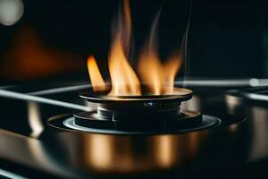 a gas stove with flames on top. AI-Generated photo