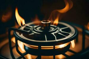 a close up of a burning stove with flames. AI-Generated photo