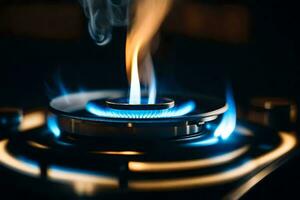 a gas burner with blue flames. AI-Generated photo