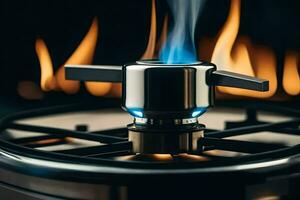 a gas burner with blue flames on top. AI-Generated photo