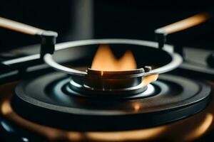 a close up of a gas burner on a stove. AI-Generated photo