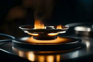 a burner on top of a stove with flames. AI-Generated photo