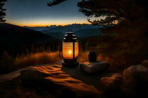 photo wallpaper the sky, mountains, the night, the moon, the forest, the lantern,. AI-Generated