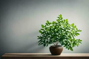 a potted plant on a wooden table. AI-Generated photo