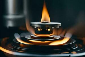 a close up of a gas burner with flames. AI-Generated photo