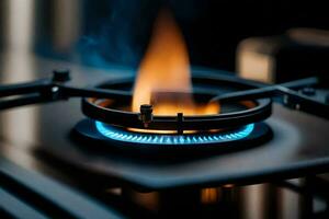 a gas stove with flames on it. AI-Generated photo