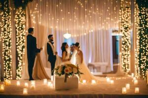 a wedding ceremony with candles and lights. AI-Generated photo