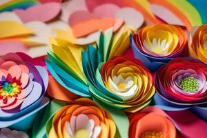 a colorful paper flower arrangement with paper hearts and flowers. AI-Generated photo