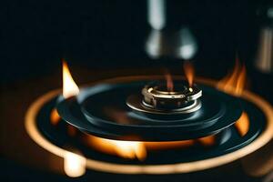 a close up of a ring on a stove top. AI-Generated photo