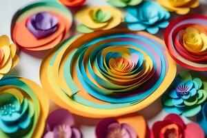 a colorful paper flower arrangement with a circular shape. AI-Generated photo