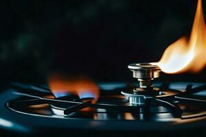 a close up of a gas burner with flames. AI-Generated photo