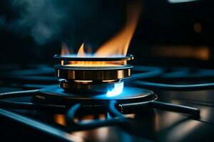 a gas stove with flames on top. AI-Generated photo