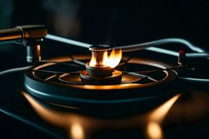 a close up of a flame on a turntable. AI-Generated photo