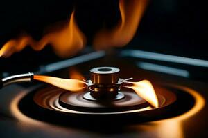 a close up of a gas burner with flames. AI-Generated photo