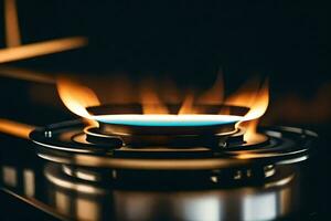 a gas stove with flames on it. AI-Generated photo