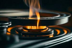 a close up of a gas burner with flames. AI-Generated photo