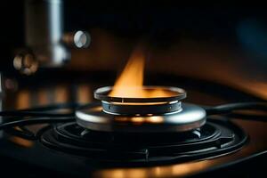 a gas stove with a flame on top. AI-Generated photo