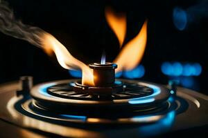 a gas burner with flames on it. AI-Generated photo