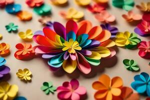 a colorful flower made out of paper. AI-Generated photo