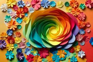 a colorful flower made out of paper is shown. AI-Generated photo