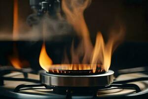 a stove with flames on top of it. AI-Generated photo