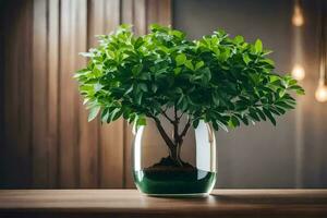 un en conserva planta en un vaso florero en un mesa. generado por ai foto