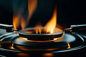 a close up of a stove with flames. AI-Generated photo