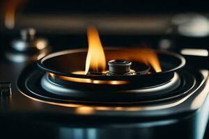 a close up of a gas burner on a stove. AI-Generated photo