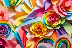 colorful paper flowers are arranged in a rainbow pattern. AI-Generated photo