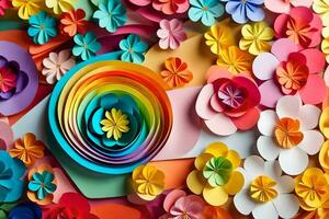 colorful paper flowers are arranged in a circle. AI-Generated photo