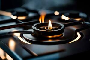 a gas stove with a lit candle on top. AI-Generated photo