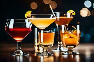 a group of different alcoholic drinks on a table. AI-Generated photo