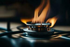 a gas stove with a flame on top. AI-Generated photo