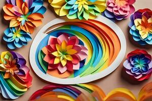 colorful paper flowers arranged in a circle. AI-Generated photo