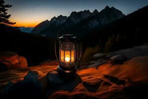 lantern, mountain, the night, the mountains, hd wallpaper. AI-Generated photo