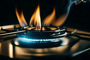 a gas stove with flames on it. AI-Generated photo